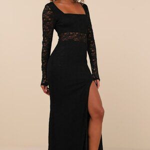 Lulus Sensationally Poised Black Lace Long Sleeve Maxi Dress - Size XS